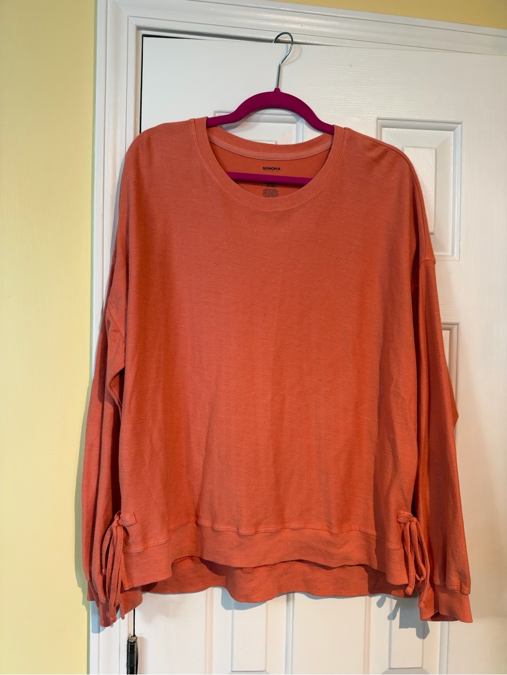 Sonoma Coral-Peach Long-Sleeve Pullover with Side Ties